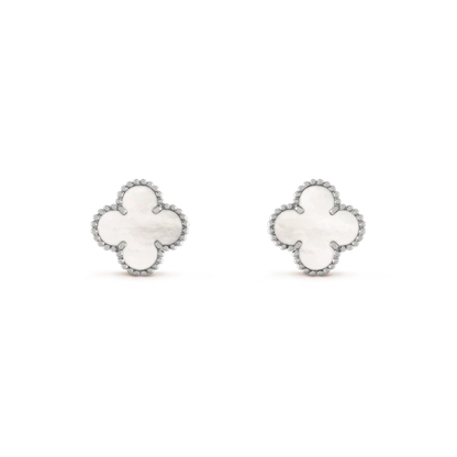 [NOBLE AURA]CLOVER MEDIUM 1 MOTIFS  WHITE MOP EARRINGS SILVER