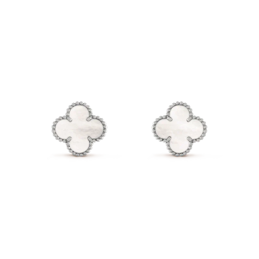 [NOBLE AURA]CLOVER MEDIUM 1 MOTIFS  WHITE MOP EARRINGS SILVER
