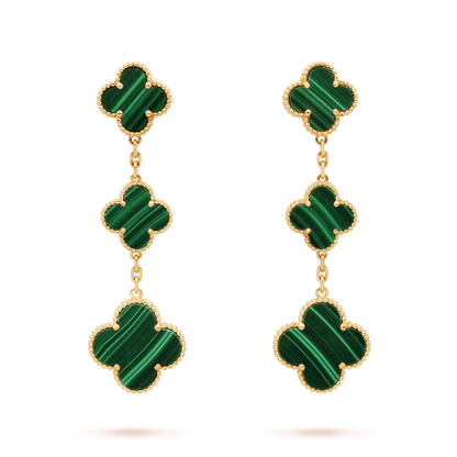 [NOBLE AURA]CLOVER MALACHITE 3 MOTIFS GOLD