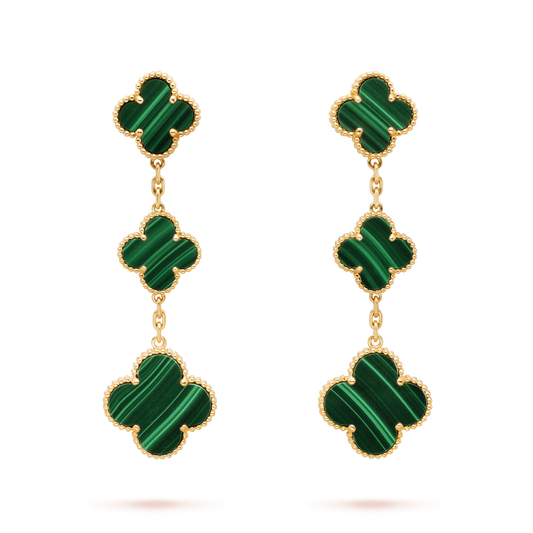 [NOBLE AURA]CLOVER MALACHITE 3 MOTIFS GOLD