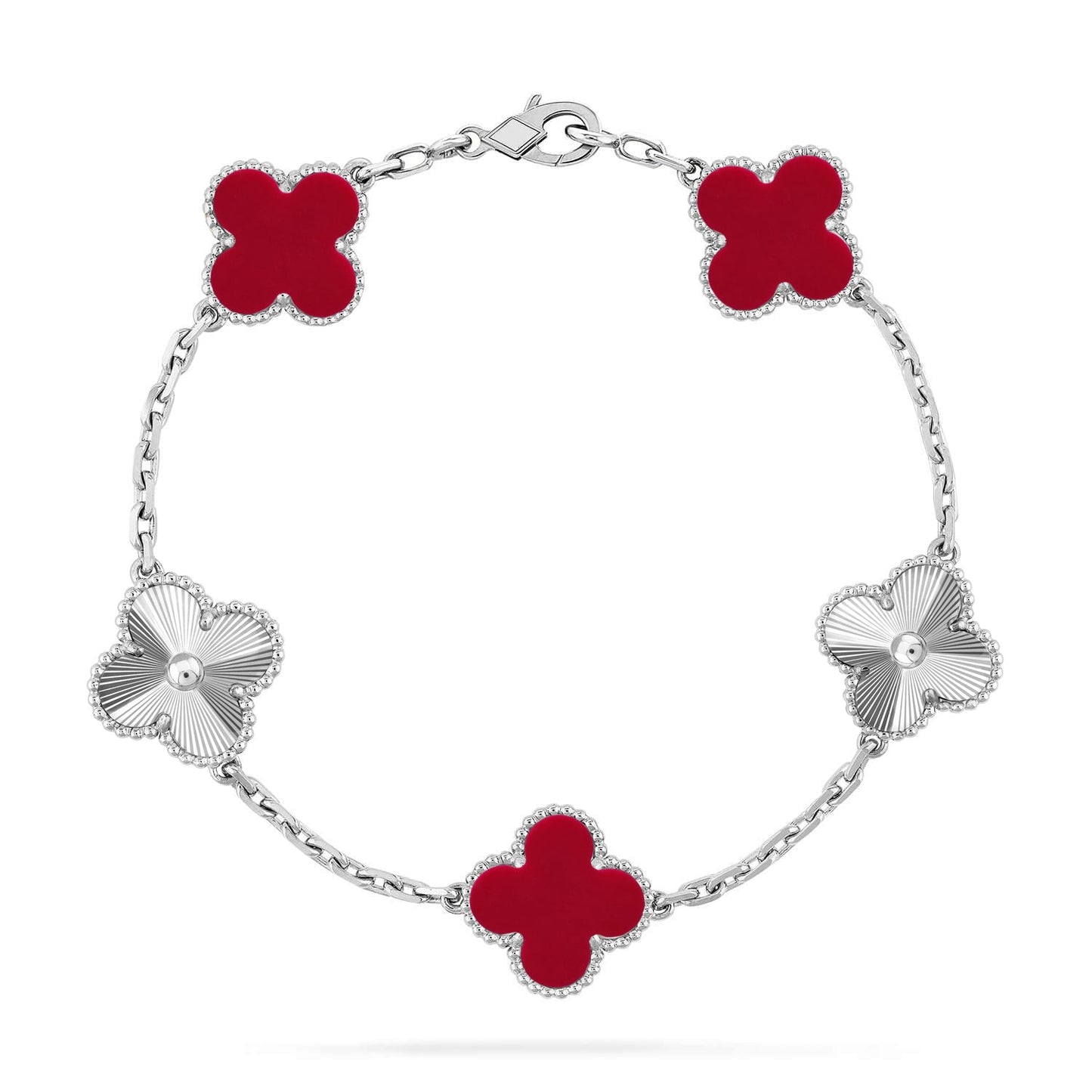 [NOBLE AURA] CLOVER 5 MOTIF RED CORNELIAN BRACELET COLLECTION