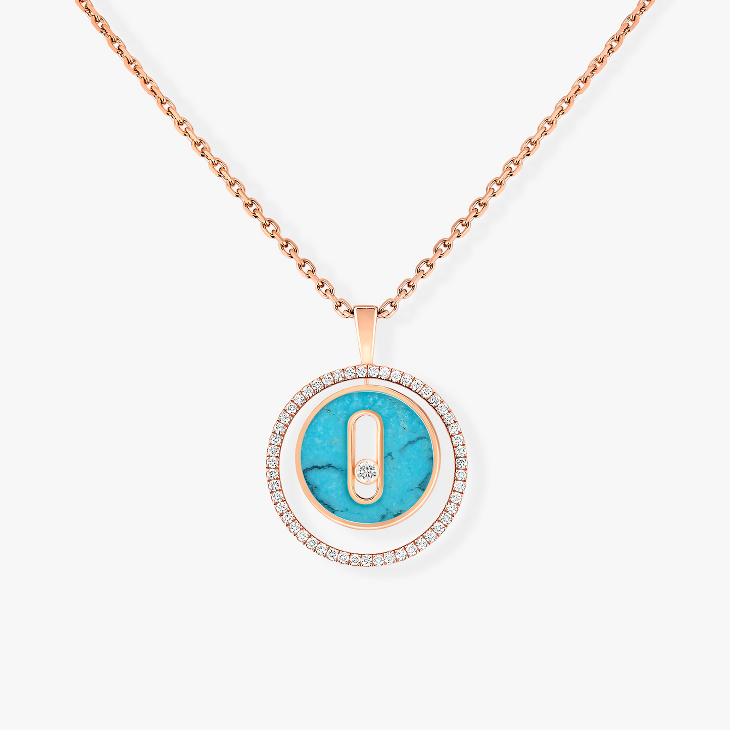 [NOBLE AURA]LUCKY MOVE 1 DIAMOND TURQUOISE PINK GOLD DIAMOND NECKLACE
