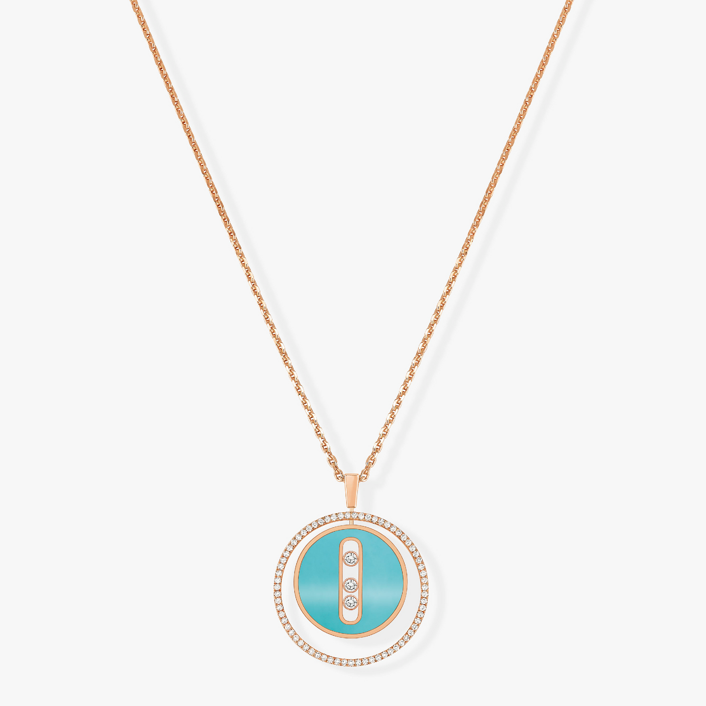 [NOBLE AURA]LUCKY MOVE 3 DIAMONDS TURQUOISE PINK GOLD DIAMOND NECKLACE