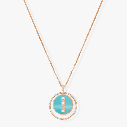 [NOBLE AURA]LUCKY MOVE 3 DIAMONDS TURQUOISE PINK GOLD DIAMOND NECKLACE