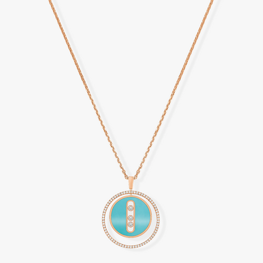 [NOBLE AURA]LUCKY MOVE 3 DIAMONDS TURQUOISE PINK GOLD DIAMOND NECKLACE