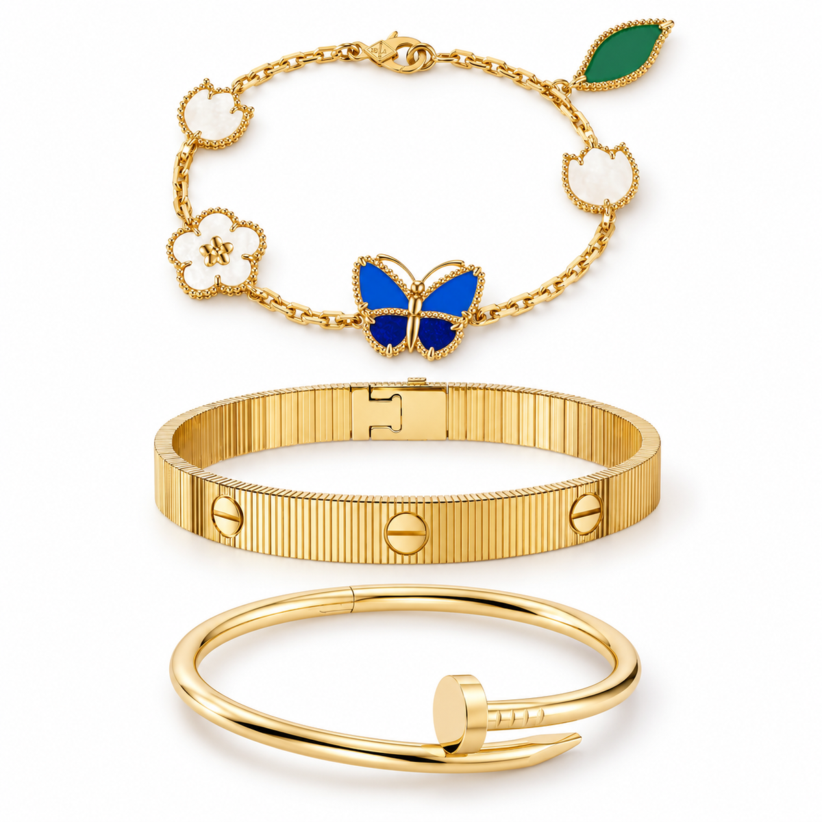 [NOBLE AURA]Clover Lucky Spring & Love & Juste Garden 3-Piece  Bracelet Stack Set