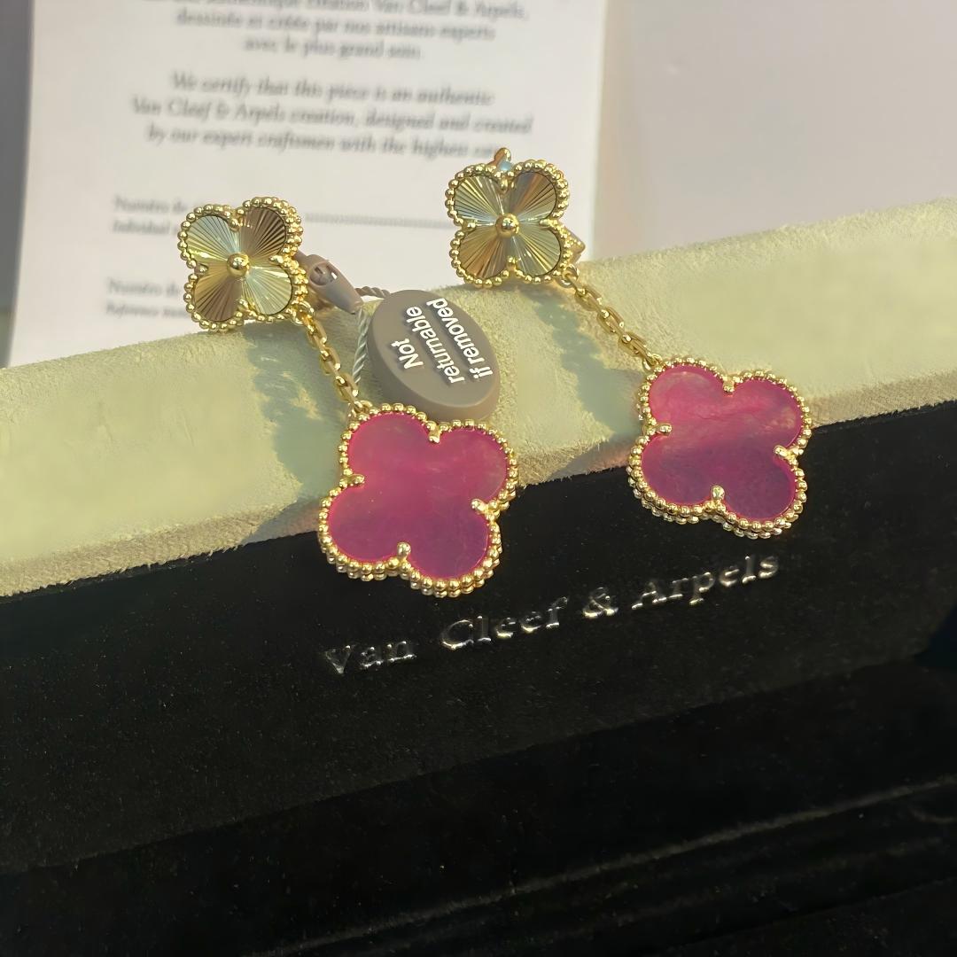 [NOBLE AURA]Clover Pink Enamel Necklace & Earring Jewelry Set