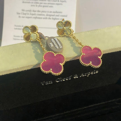 [NOBLE AURA]Clover Pink Enamel Necklace & Earring Jewelry Set