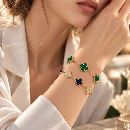 [NOBLE AURA]Clover 5-Motif Malachite & Pietersite Bracelet Stack Set