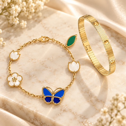 [NOBLE AURA] Lucky Spring Butterfly 5-Motif & LOVE Unlimited Bracelet Stack Set