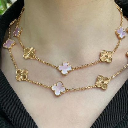 [NOBLE AURA]CLOVER 20 MOTIFS LASER PINK MOP NECKLACE