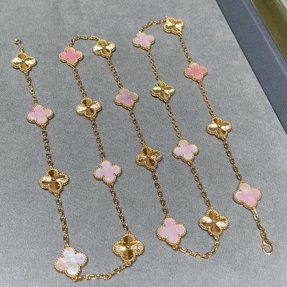 [NOBLE AURA]CLOVER 20 MOTIFS LASER PINK MOP NECKLACE
