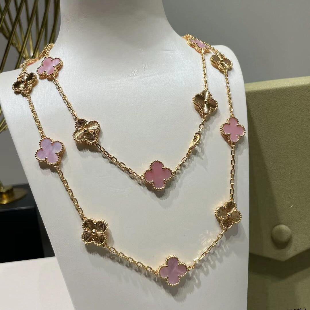 [NOBLE AURA]CLOVER 20 MOTIFS LASER PINK MOP NECKLACE