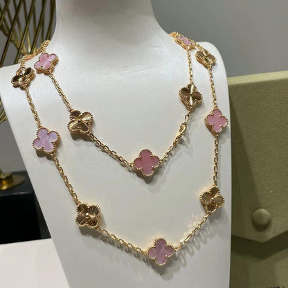 [NOBLE AURA]CLOVER 20 MOTIFS LASER PINK MOP NECKLACE