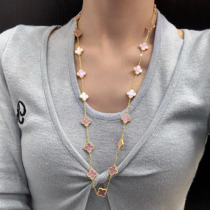 [NOBLE AURA]CLOVER 20 MOTIFS PINK MOP NECKLACE
