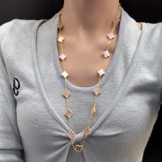 [NOBLE AURA]CLOVER 20 MOTIFS PINK MOP NECKLACE