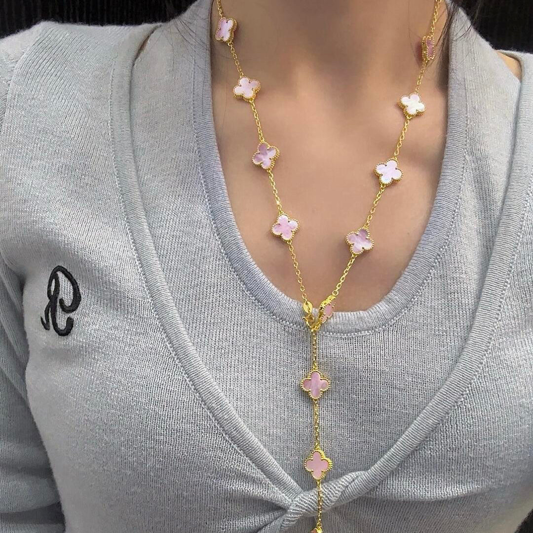 [NOBLE AURA]CLOVER 20 MOTIFS PINK MOP NECKLACE