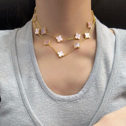 [NOBLE AURA]CLOVER 20 MOTIFS PINK MOP NECKLACE