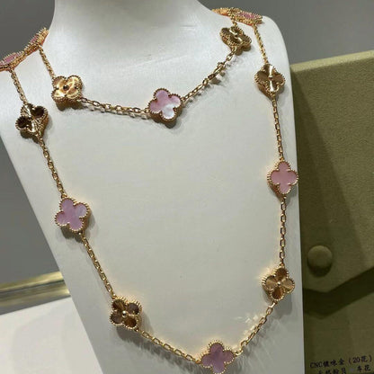 [NOBLE AURA]CLOVER 20 MOTIFS LASER PINK MOP NECKLACE
