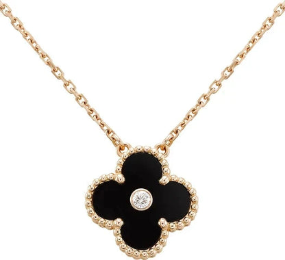 [NOBLE AURA]CLOVER 15MM DIAMOND ONYX NECKLACE