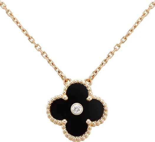 [NOBLE AURA]CLOVER 15MM DIAMOND ONYX NECKLACE