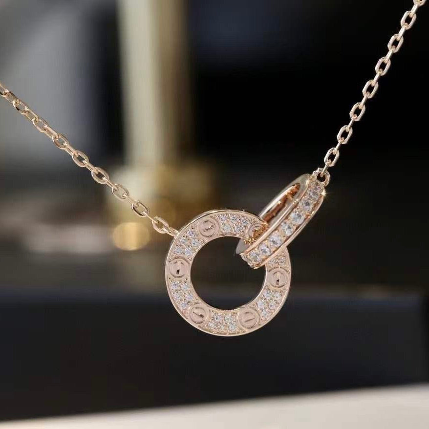 [NOBLE AURA]LOVE 7.6MM NECKLACE ROSE GOLD AND SILVER  FULL DIAMOND