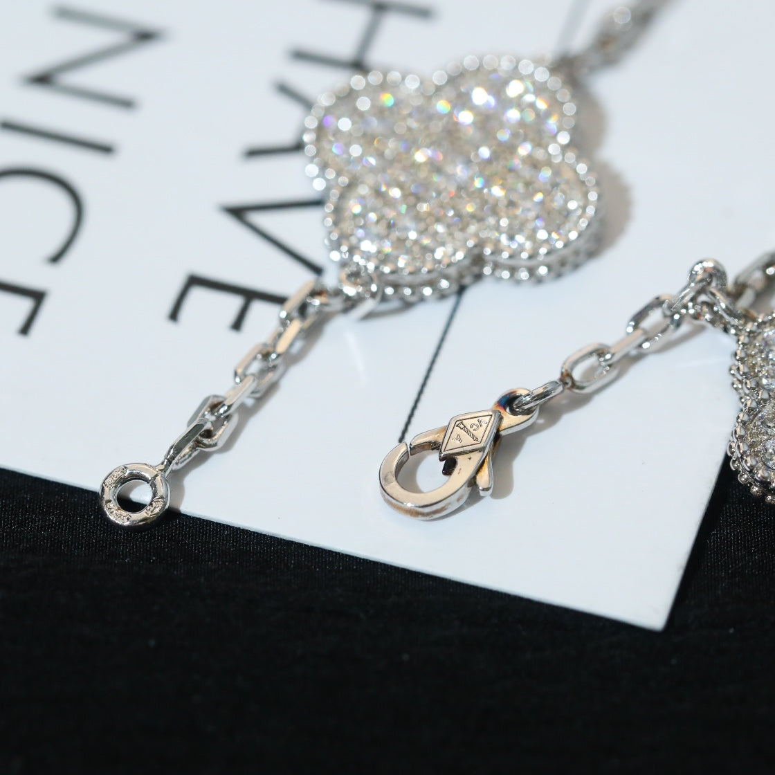 [NOBLE AURA]CLOVER BRACELET 5 MOTIF SILVER DIAMOND PAVED