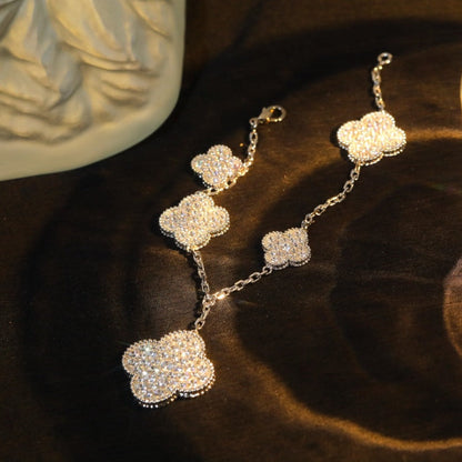 [NOBLE AURA]CLOVER BRACELET 5 MOTIF SILVER DIAMOND PAVED
