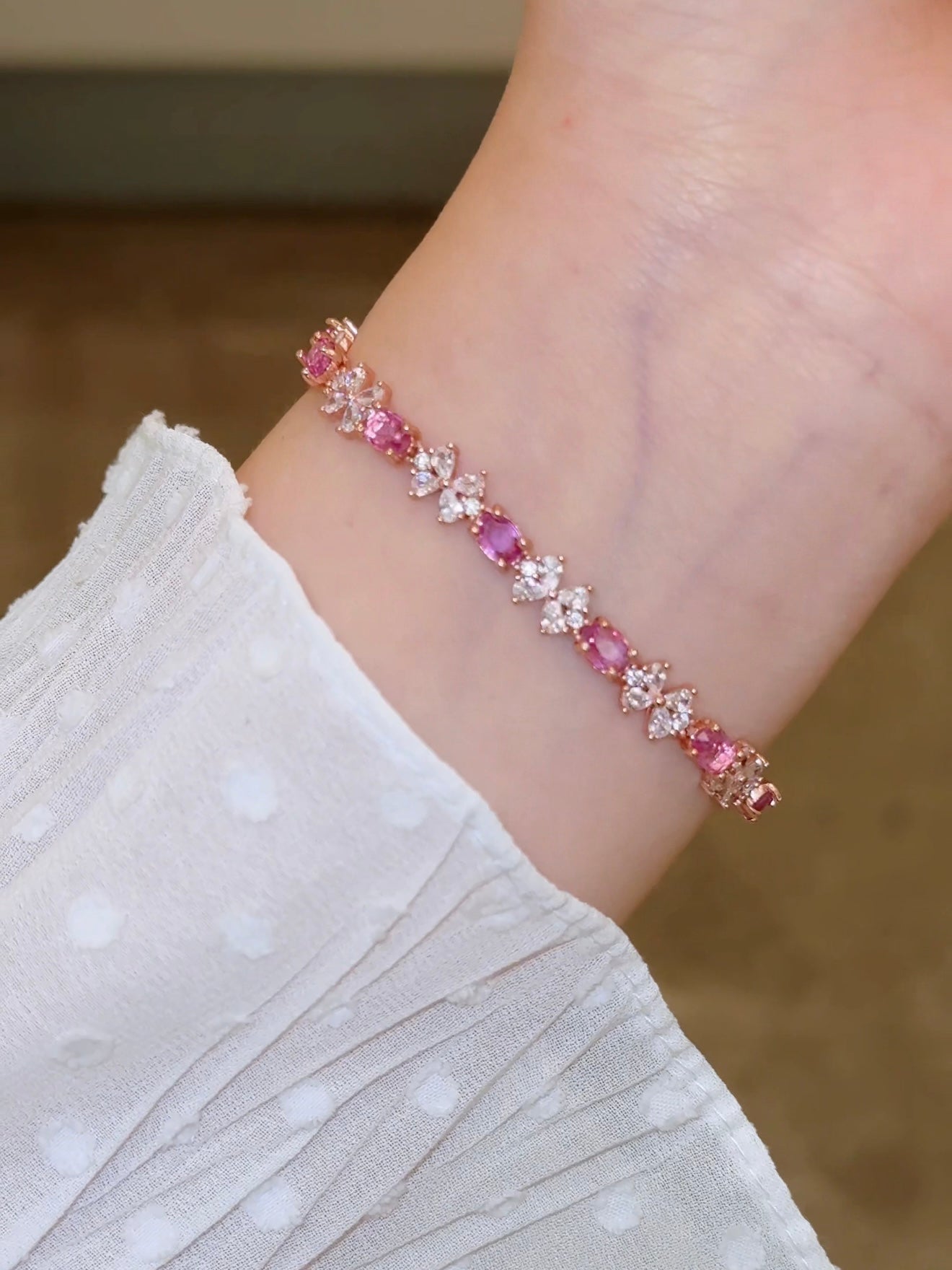 Natural Pink Topaz Bow Bracelet