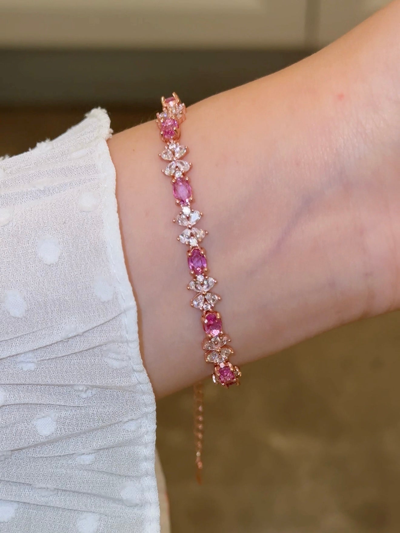 Natural Pink Topaz Bow Bracelet