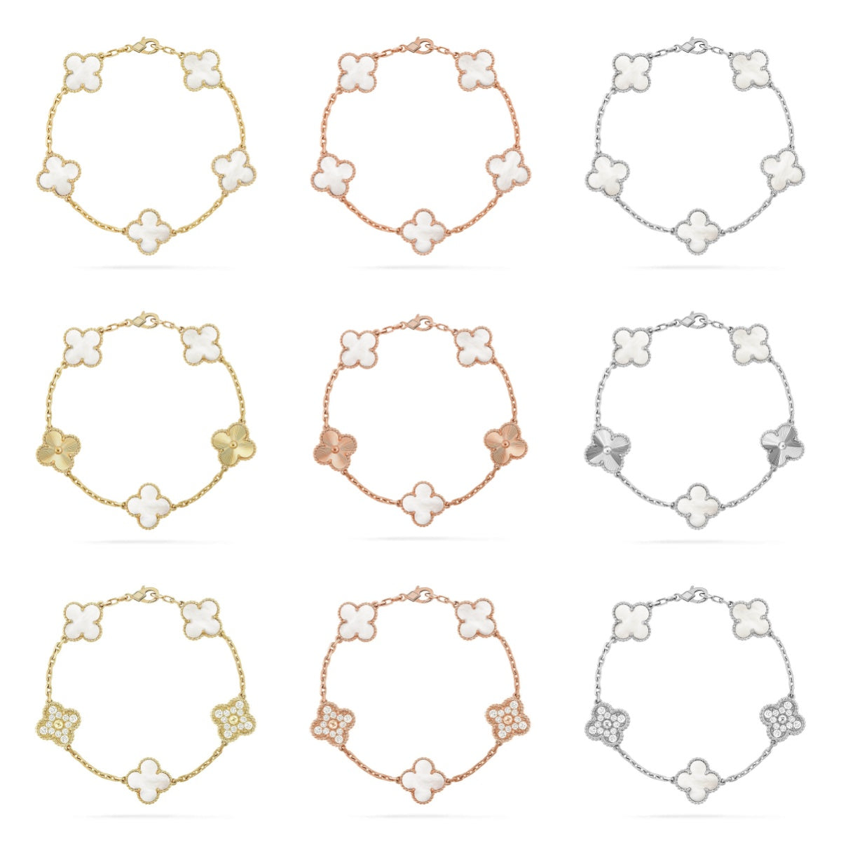 [NOBLE AURA]CLOVER WHITE PEARL MOP 5 MOTIF BRACELET COLLECTION