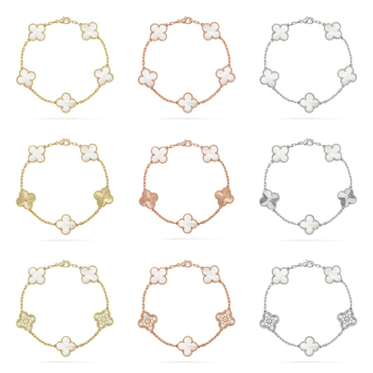 [NOBLE AURA]CLOVER WHITE PEARL MOP 5 MOTIF BRACELET COLLECTION