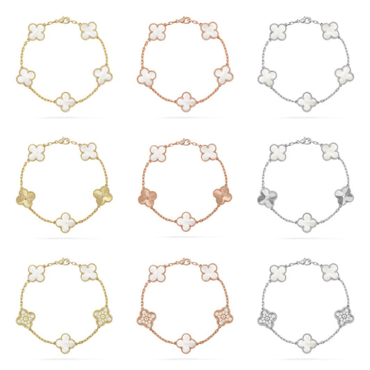[NOBLE AURA]CLOVER WHITE PEARL MOP 5 MOTIF BRACELET COLLECTION