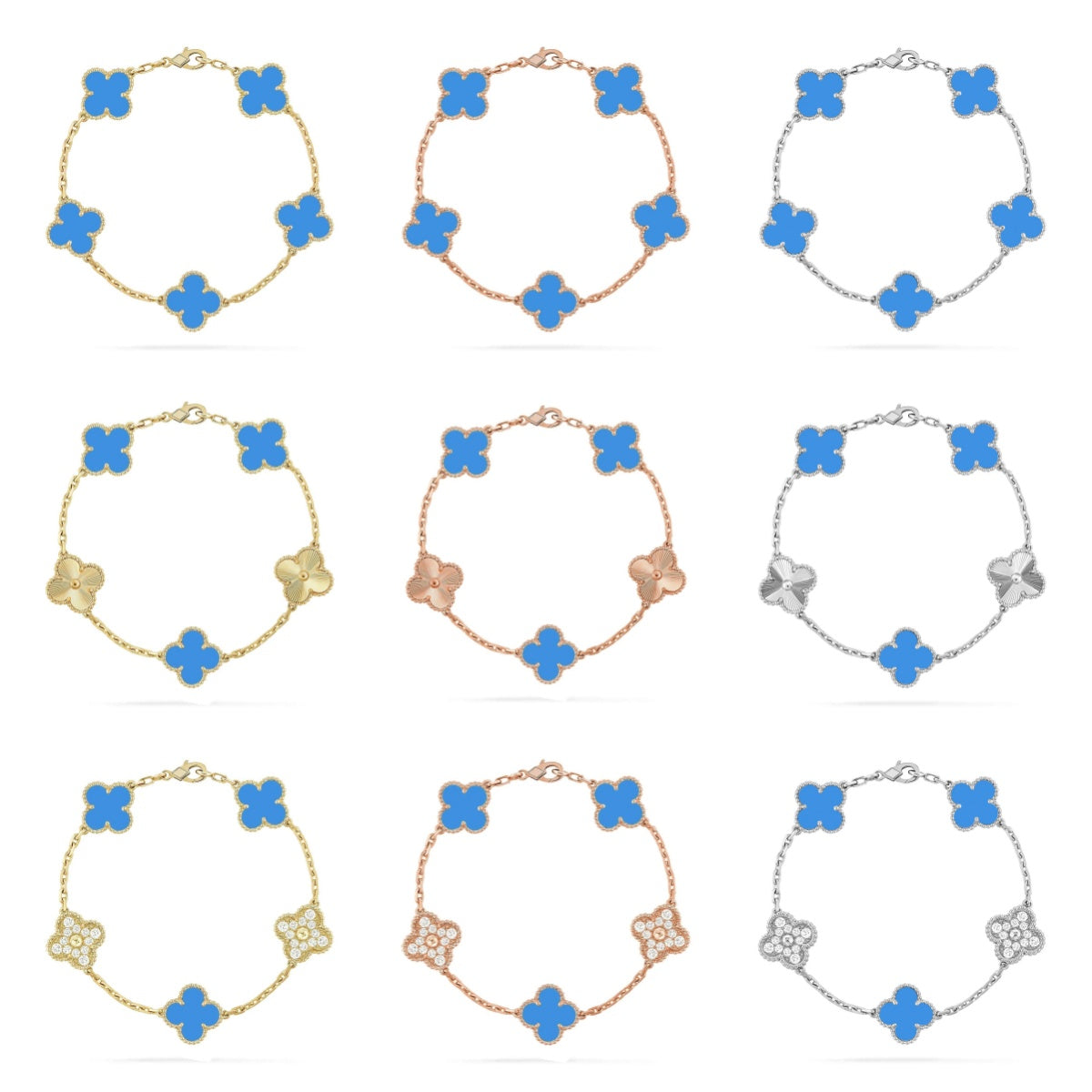 [NOBLE AURA] CLOVER 5 MOTIF BLUE AGATE BRACELET COLLECTION