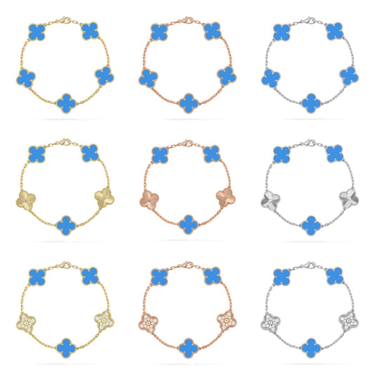[NOBLE AURA] CLOVER 5 MOTIF BLUE AGATE BRACELET COLLECTION