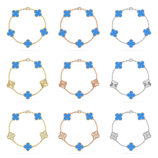 [NOBLE AURA] CLOVER 5 MOTIF BLUE AGATE BRACELET COLLECTION
