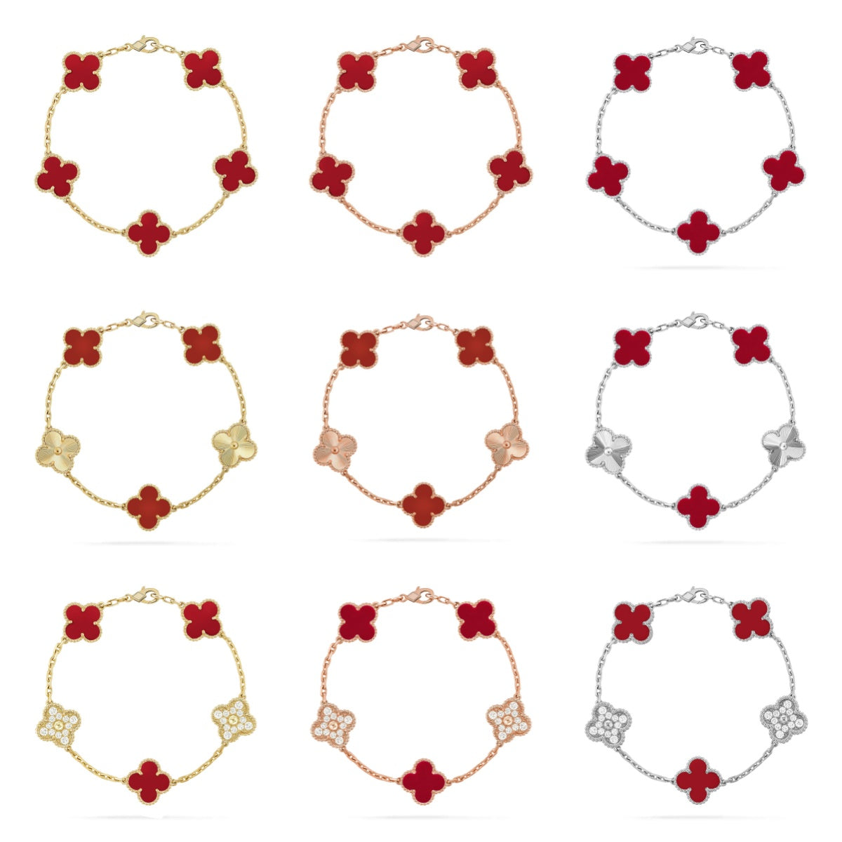 [NOBLE AURA] CLOVER 5 MOTIF RED CORNELIAN BRACELET COLLECTION