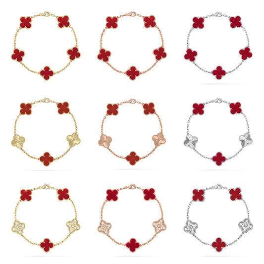 [NOBLE AURA] CLOVER 5 MOTIF RED CORNELIAN BRACELET COLLECTION