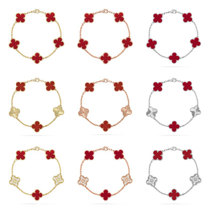 [NOBLE AURA] CLOVER 5 MOTIF RED CORNELIAN BRACELET COLLECTION