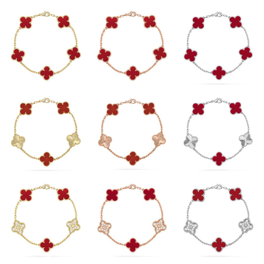 [NOBLE AURA] CLOVER 5 MOTIF RED CORNELIAN BRACELET COLLECTION