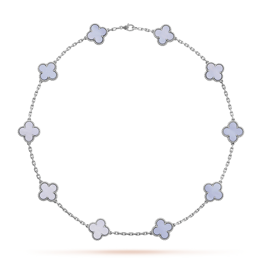 [NOBLE AURA]CLOVER 10 MOTIFS BLUE CHALCEDONY NECKLACE