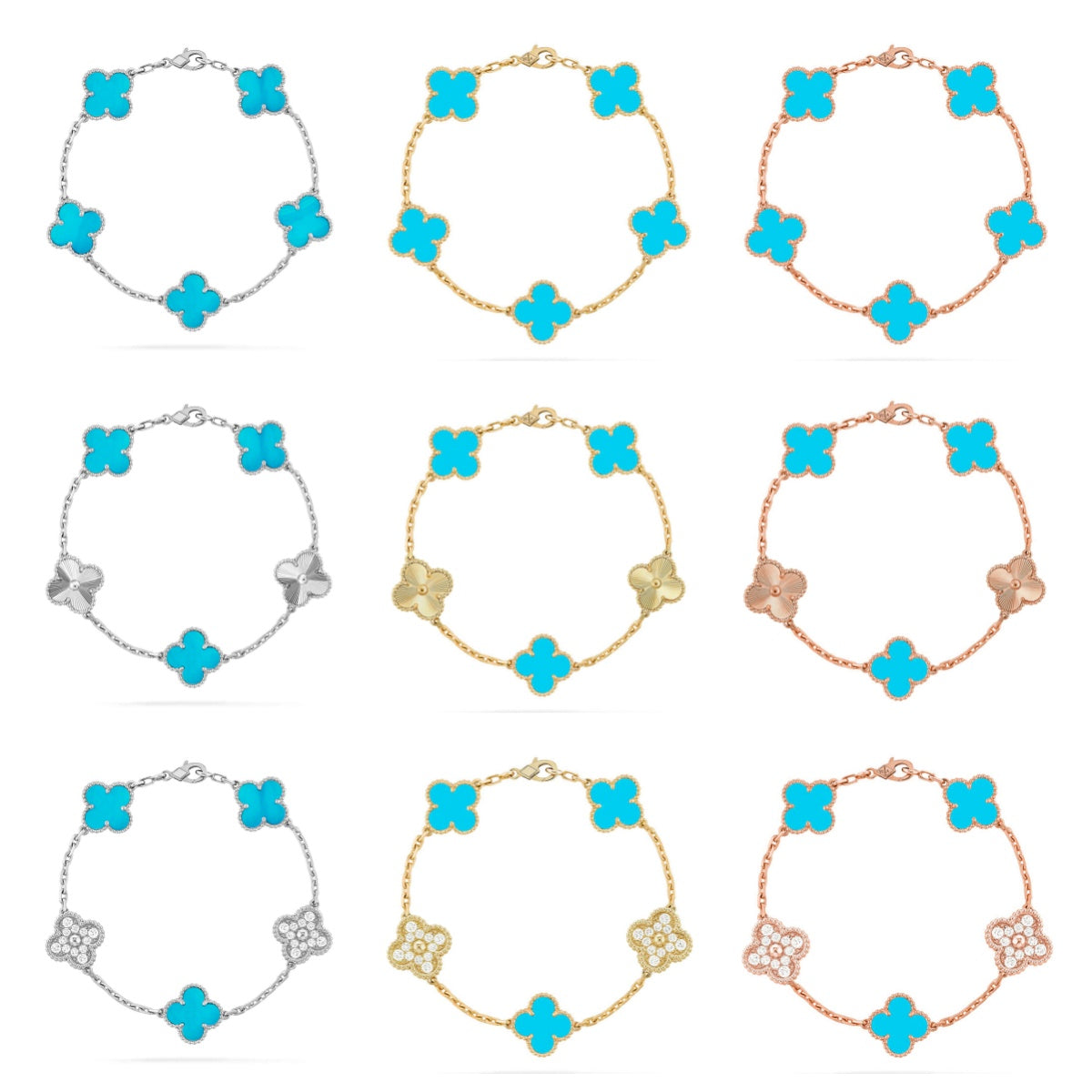[NOBLE AURA] CLOVER 5 MOTIF TURQUOISE BRACELET COLLECTION