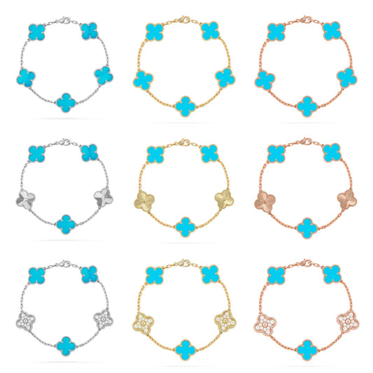 [NOBLE AURA] CLOVER 5 MOTIF TURQUOISE BRACELET COLLECTION