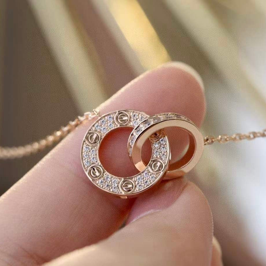 [NOBLE AURA]LOVE 7.6MM NECKLACE ROSE GOLD AND SILVER  FULL DIAMOND