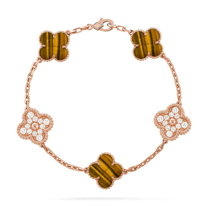 [NOBLE AURA] CLOVER 5 MOTIFS TIGER EYE BRACELET COLLECTION