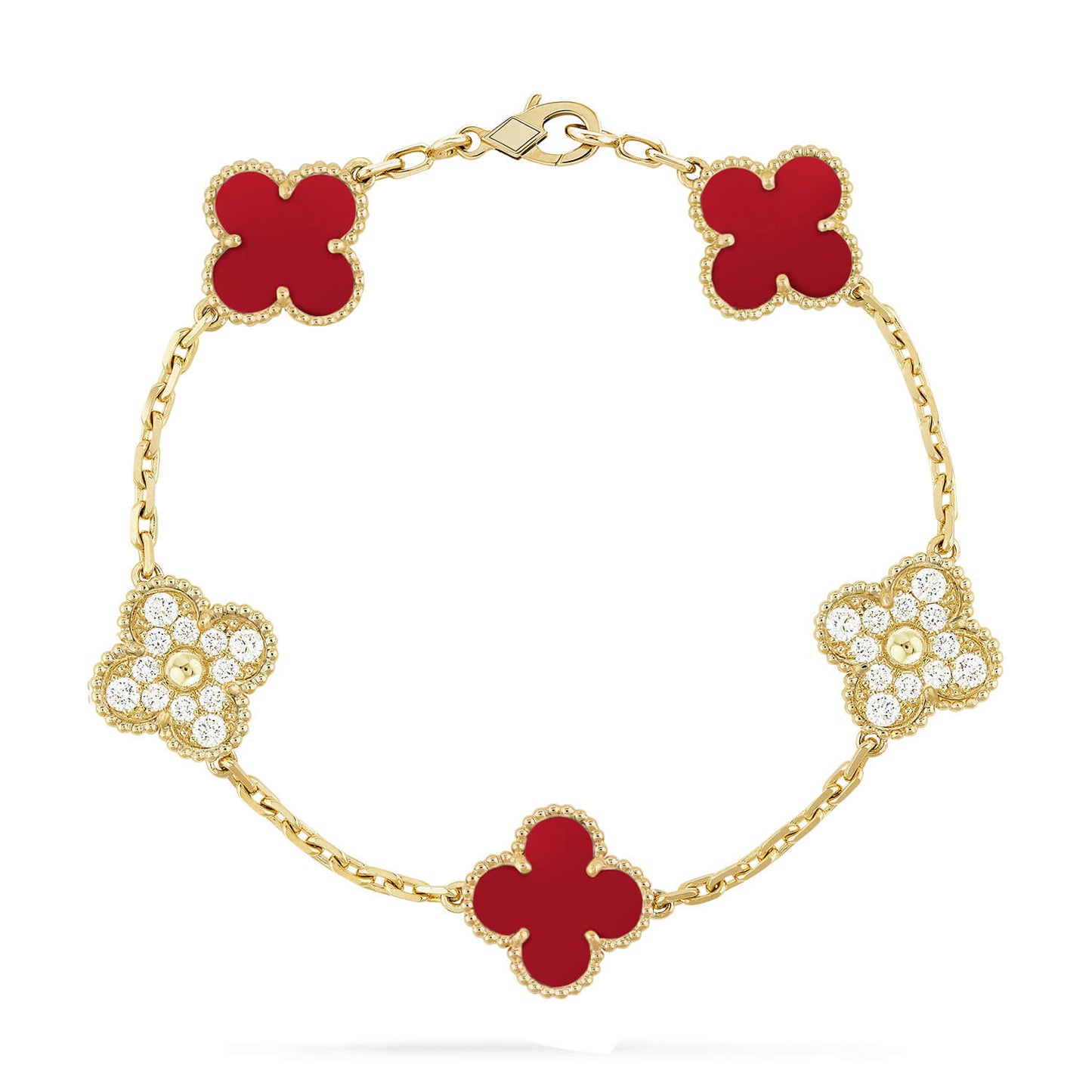 [NOBLE AURA] CLOVER 5 MOTIF RED CORNELIAN BRACELET COLLECTION