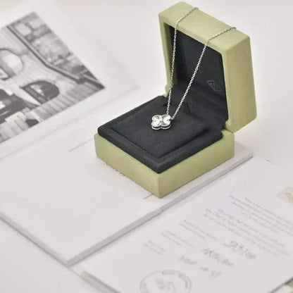 [NOBLE AURA]CLOVER  15MM DIAMOND LASER NECKLACE SILVER