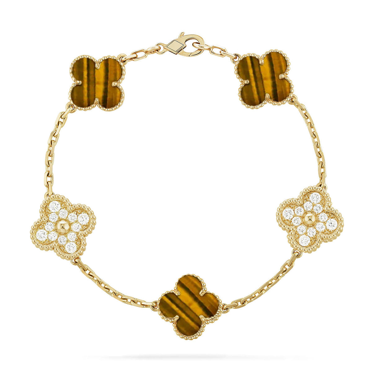 [NOBLE AURA] CLOVER 5 MOTIFS TIGER EYE BRACELET COLLECTION