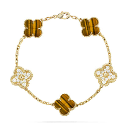 [NOBLE AURA] CLOVER 5 MOTIFS TIGER EYE BRACELET COLLECTION