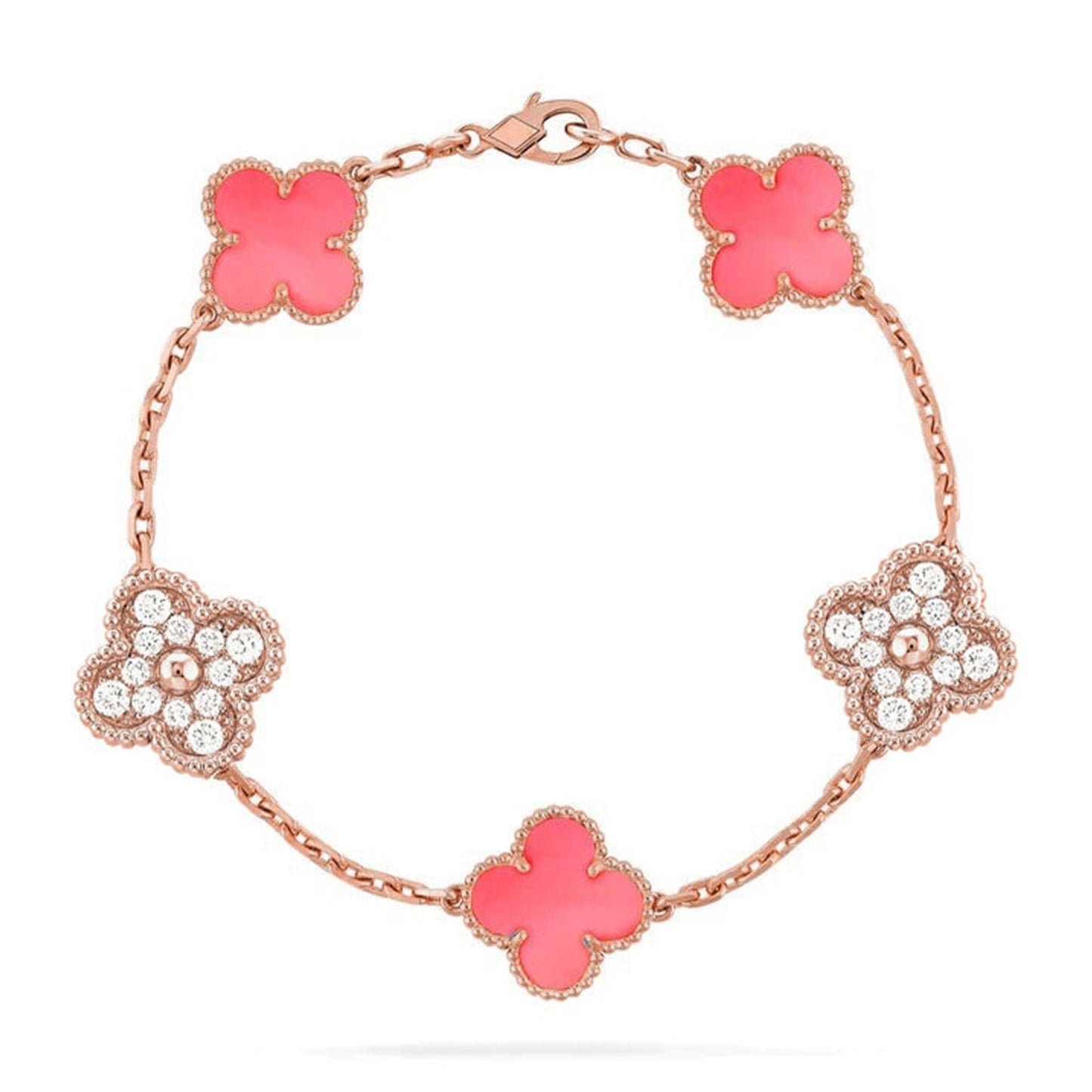 [NOBLE AURA] CLOVER 5 MOTIFS  PINK MOP BRACELET COLLECTION